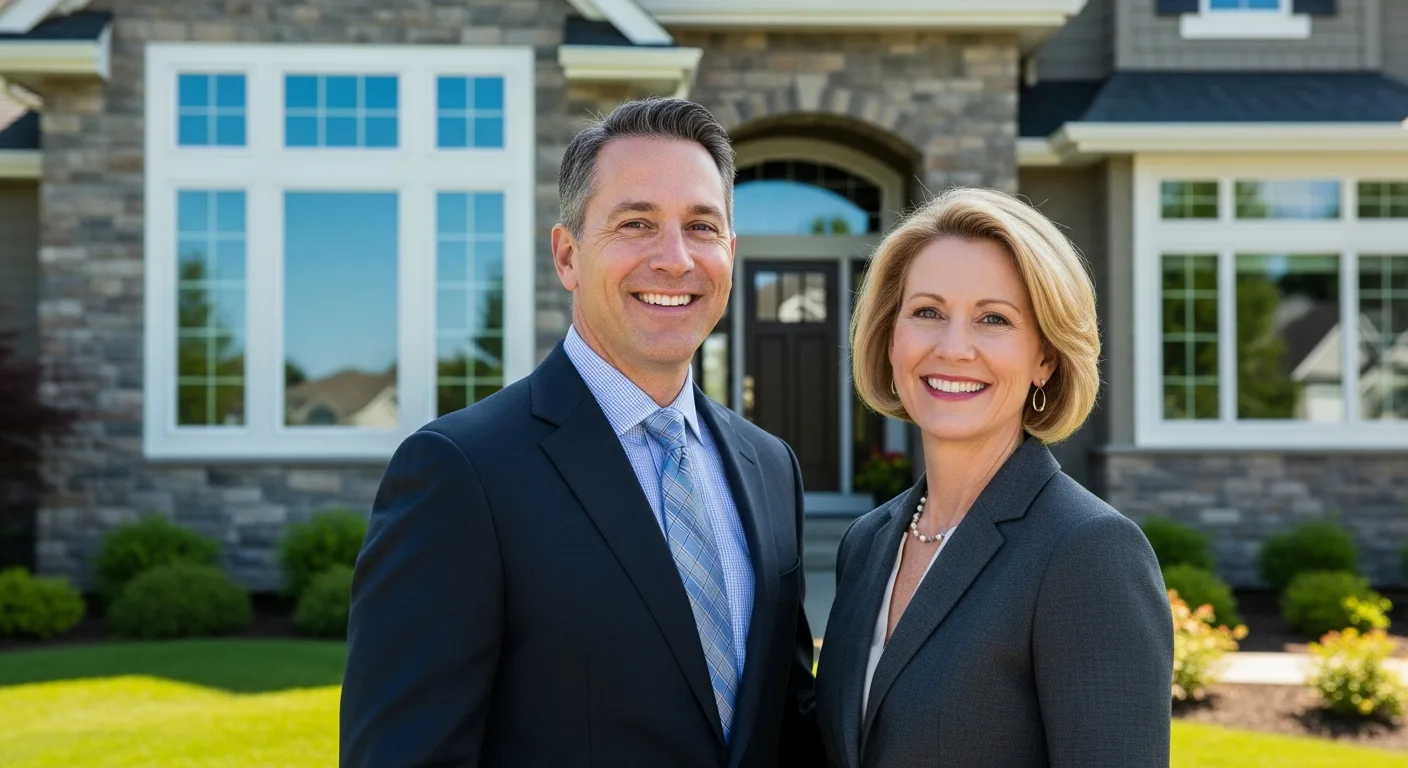 Two real estate professionals standing outside a Queensland home